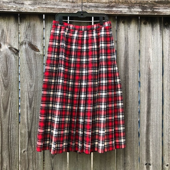 Pendleton Dresses & Skirts - Pendleton Vintage 1950s Turnabout Skirt Virgin Wool Red Plaid Pleated Size S
